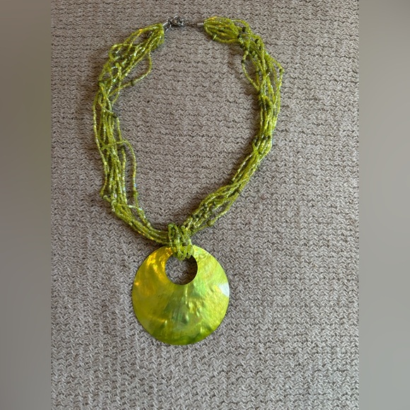 Jewelry - Lime Green Beaded Shell Pendant Necklace